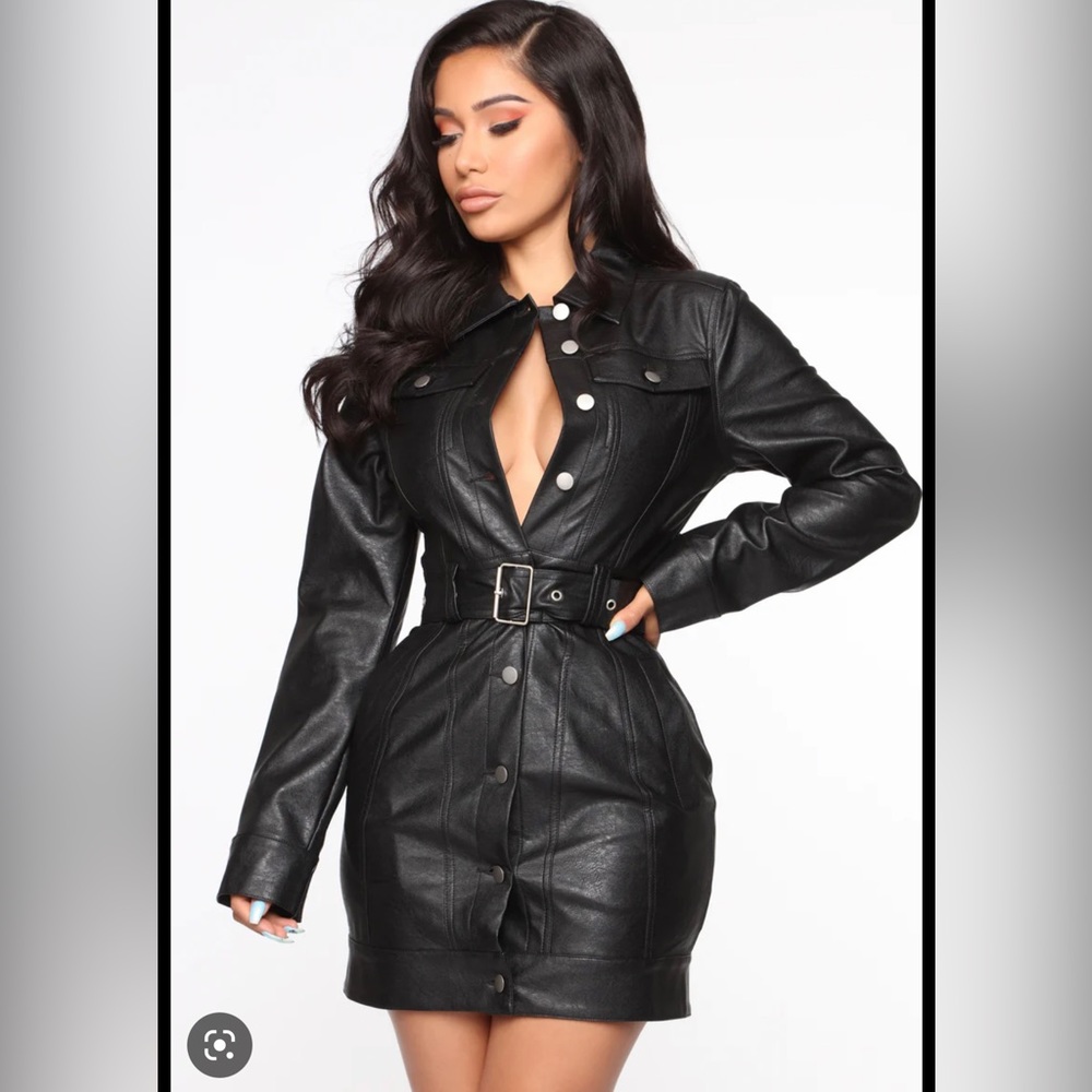 Leather long sleeve dress